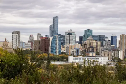 The downtown Edmonton skyline seen from Saskatchewan Drive