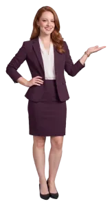 A woman pointing to the door check