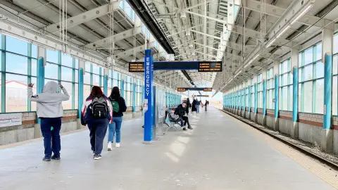 Belvedere LRT station platform in northeast Edmonton