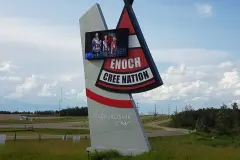 Welcome sign on the road into Enoch